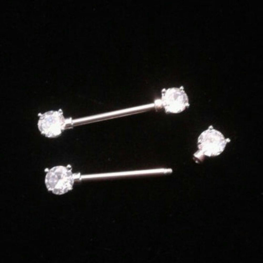 Body Jewelry 14G surgical steel rhinestone nipple piercing 2 pc set